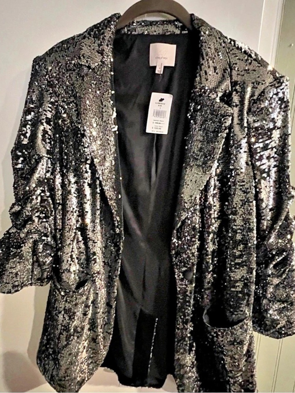 NWT cinq à sept Sequin Blazer Black & Silver Size 8